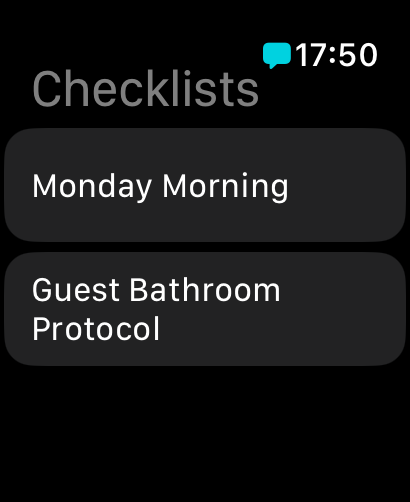 Apple Watch showing a list of checklists